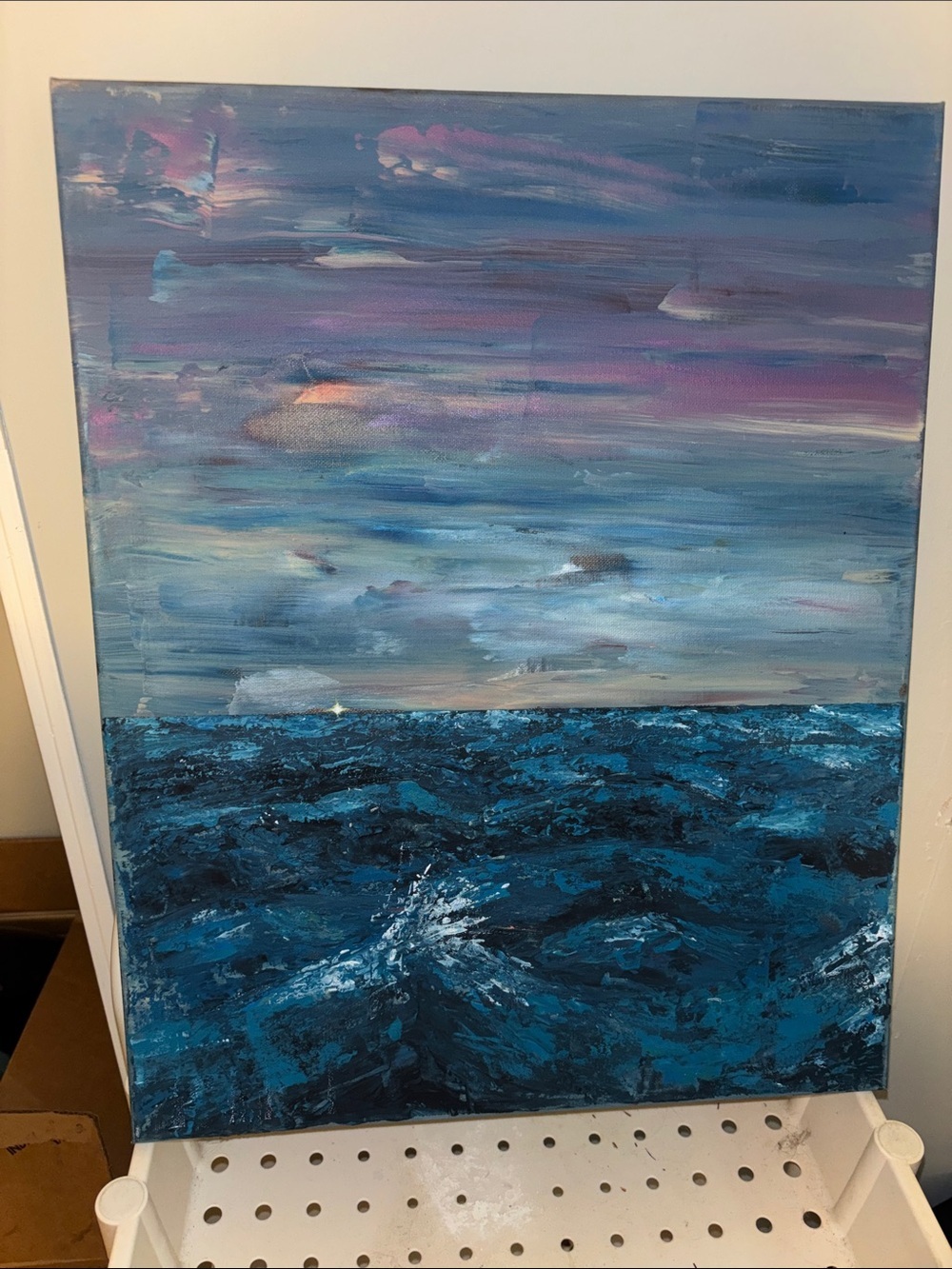 Coastal Abstract Seascape Painting in Blue and Purple